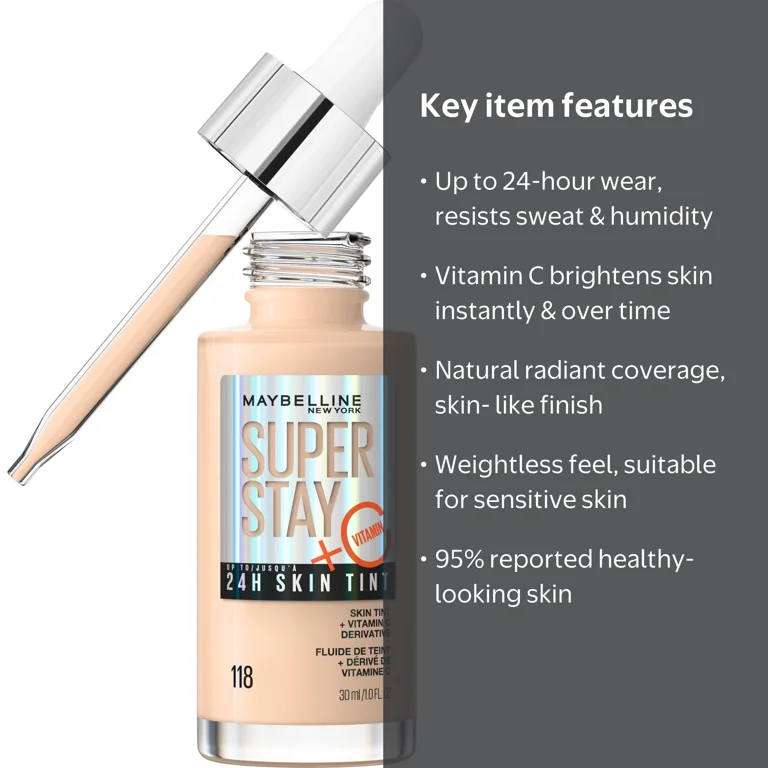 Maybelline, Foundation Makeup, 118, 24HR Skin Tint with Vitamin C