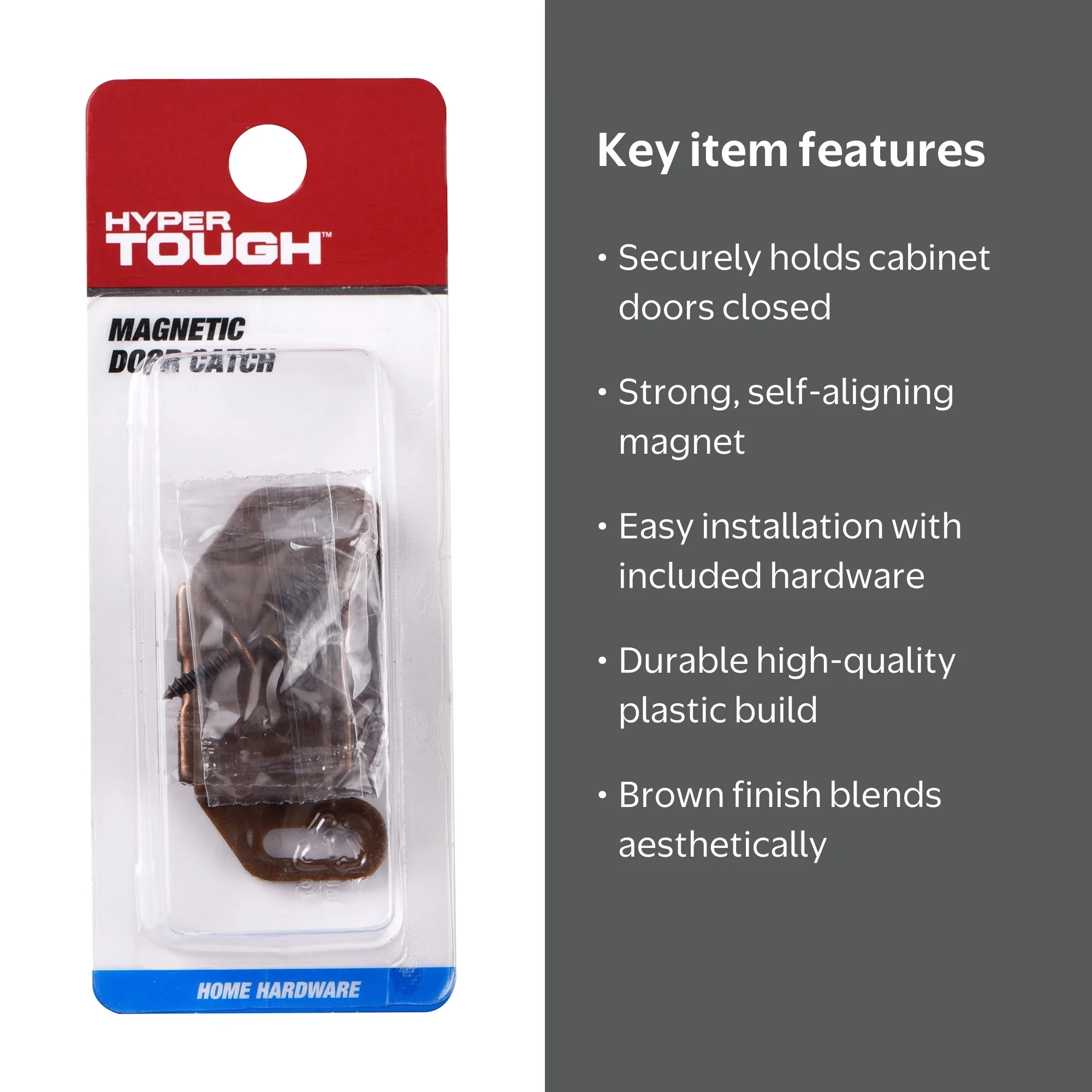 Hyper Tough Magnetic Door Catch Brown 1 Pack with Self-Aligning