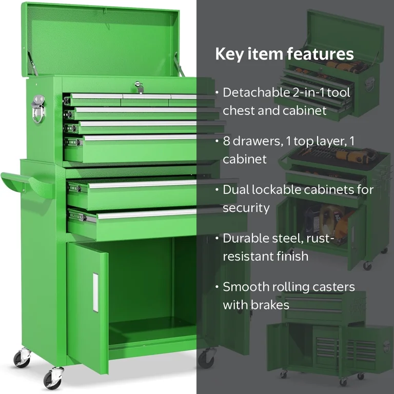 Suncrown 2-IN-1 Tool Chest and Cabinet, Large Capacity with Wheels