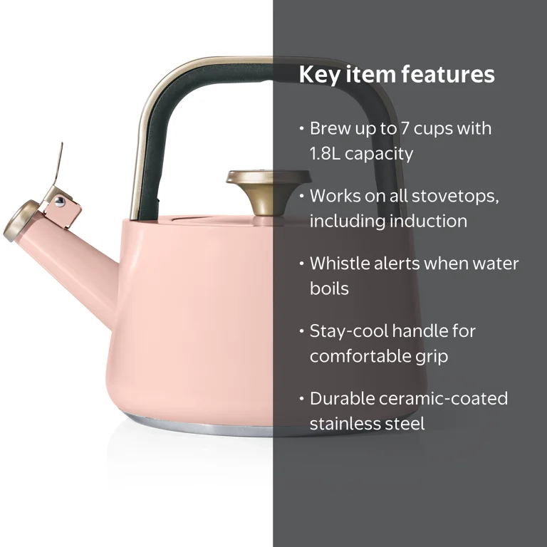 DECORA WARE Pretty Rose ケトル 1.8Lと鍋1.2L Beautiful by Drew Barrymore 1.8 L Ceramic-Coated Stovetop Tea