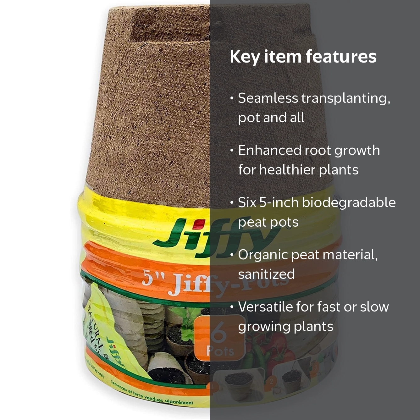 Jiffy Peat Pots, Biodegradable Seed Starter Planters, 5 Inch, 6