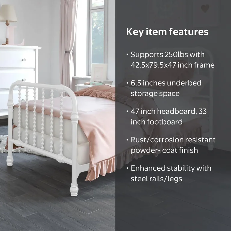 Max & Finn Wren Metal Bed with Spindle Headboard, Twin, White