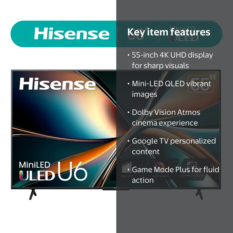 Hisense 55-Inch Class U6 Series Mini-LED ULED 4K UHD Google Smart