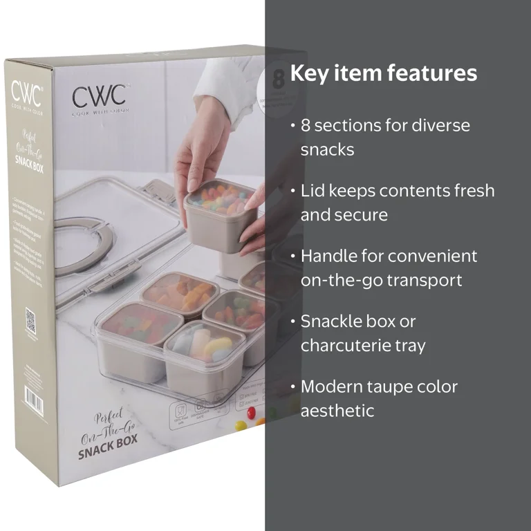 Cook With Color Taupe 8 compartment snackle box, charcuterie