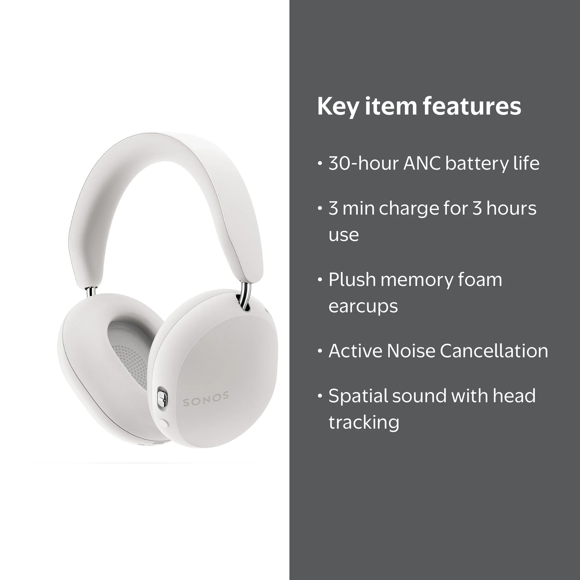 Sonos Ace Wireless Noise Canceling Over Ear Headphones, White