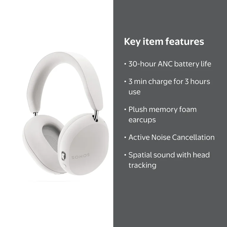 Sonos Ace Wireless Noise Canceling Over Ear Headphones, White