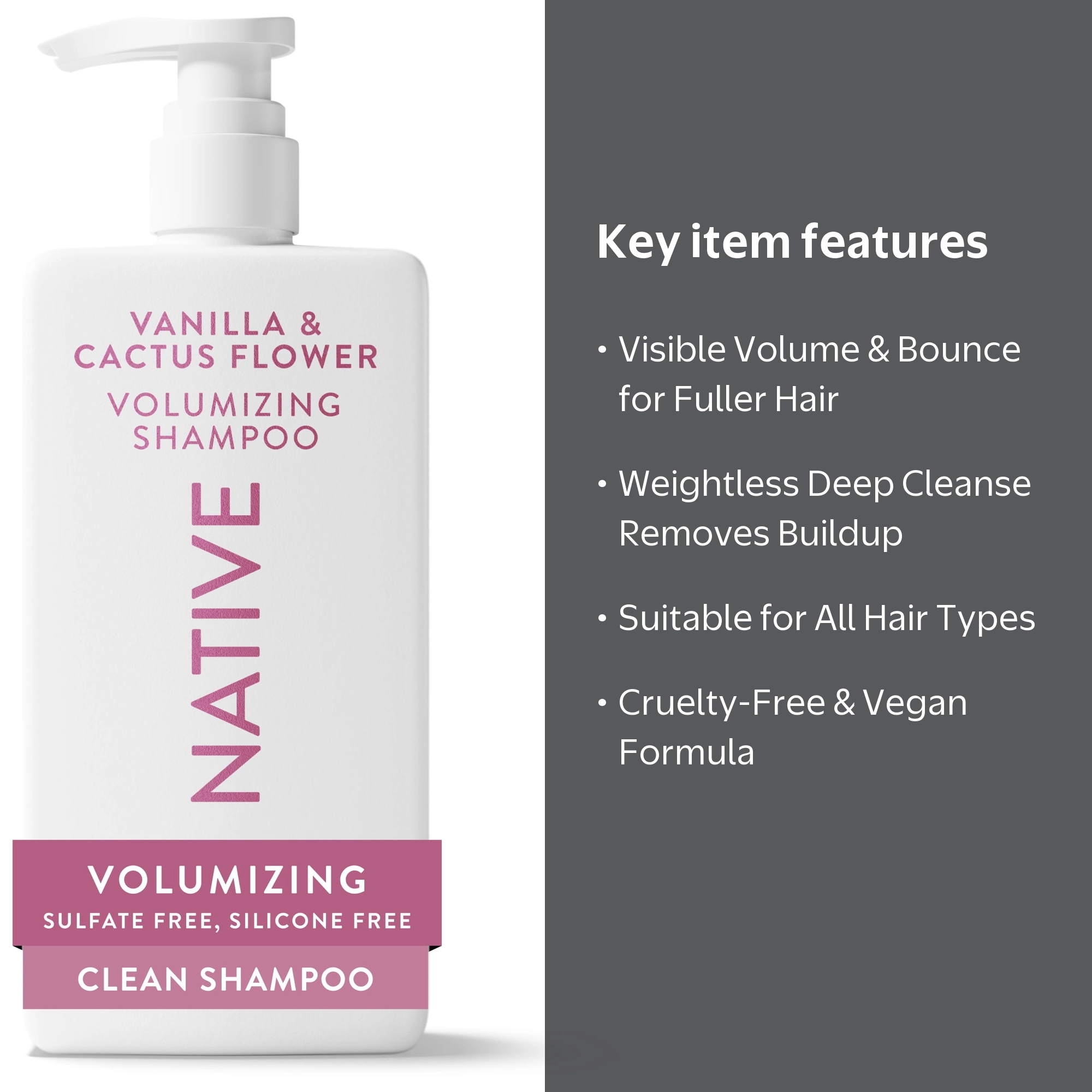 Native Sulfate-Free Shampoo, Vanilla & Cactus Flower, Volumizing