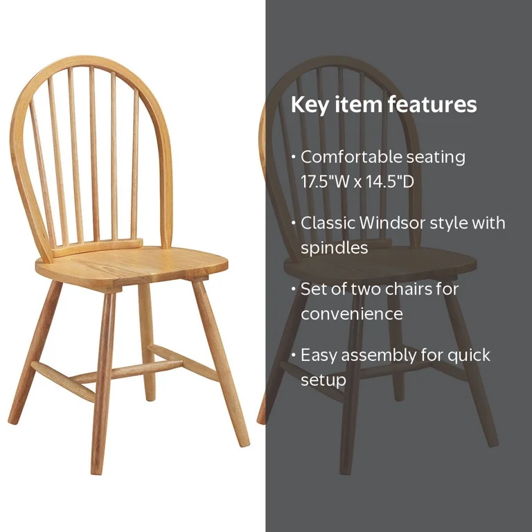 Costway Set of 2 Windsor Side Chairs, Spindleback, Natural