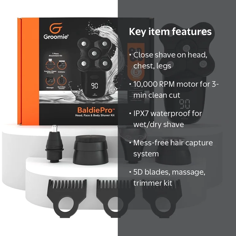 GROOMIE, BaldiePro Full Kit, Black, Rechargeable, Cordless Head