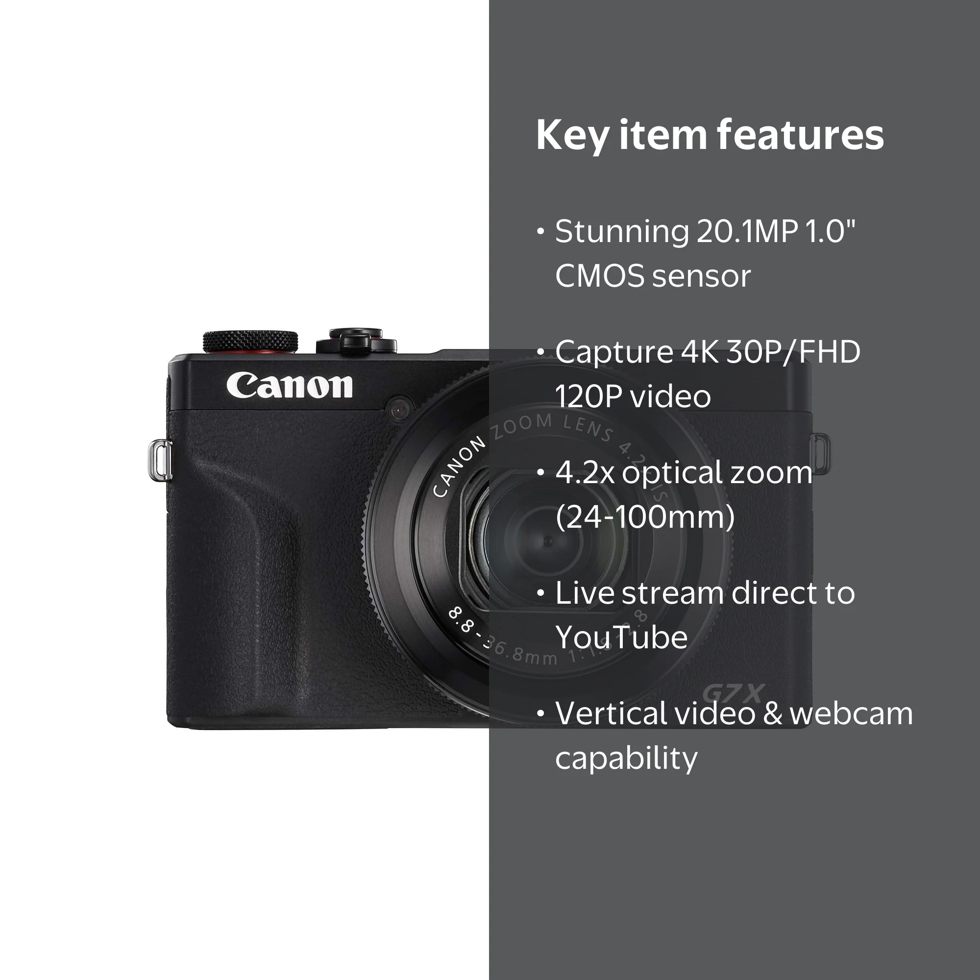 Canon PowerShot G7 X Mark III Digital Camera - Black, 20.1MP