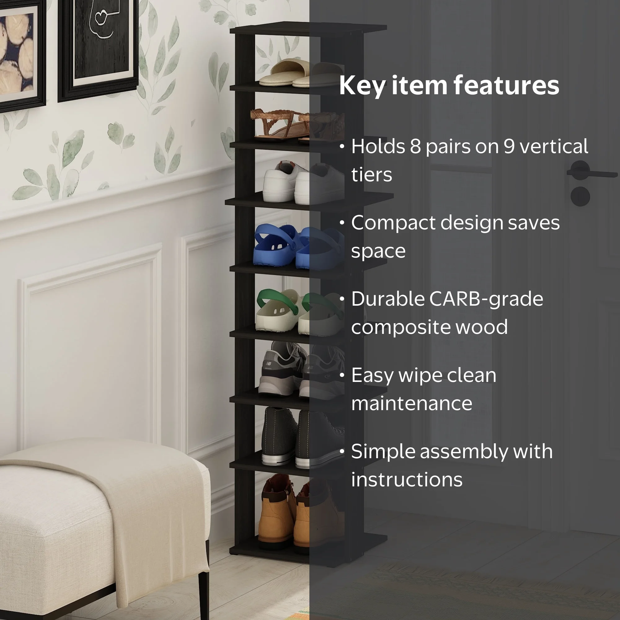 イマン　サボンラック Furinno Compact 9-Tier Vertical Space Saving Free Standing Shoe