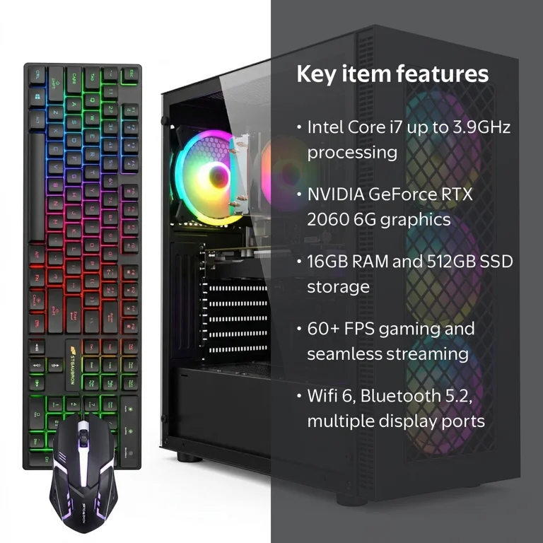 STGAubron Gaming Desktop PC, Intel Core i7 up to 3.9Ghz, RTX 2060