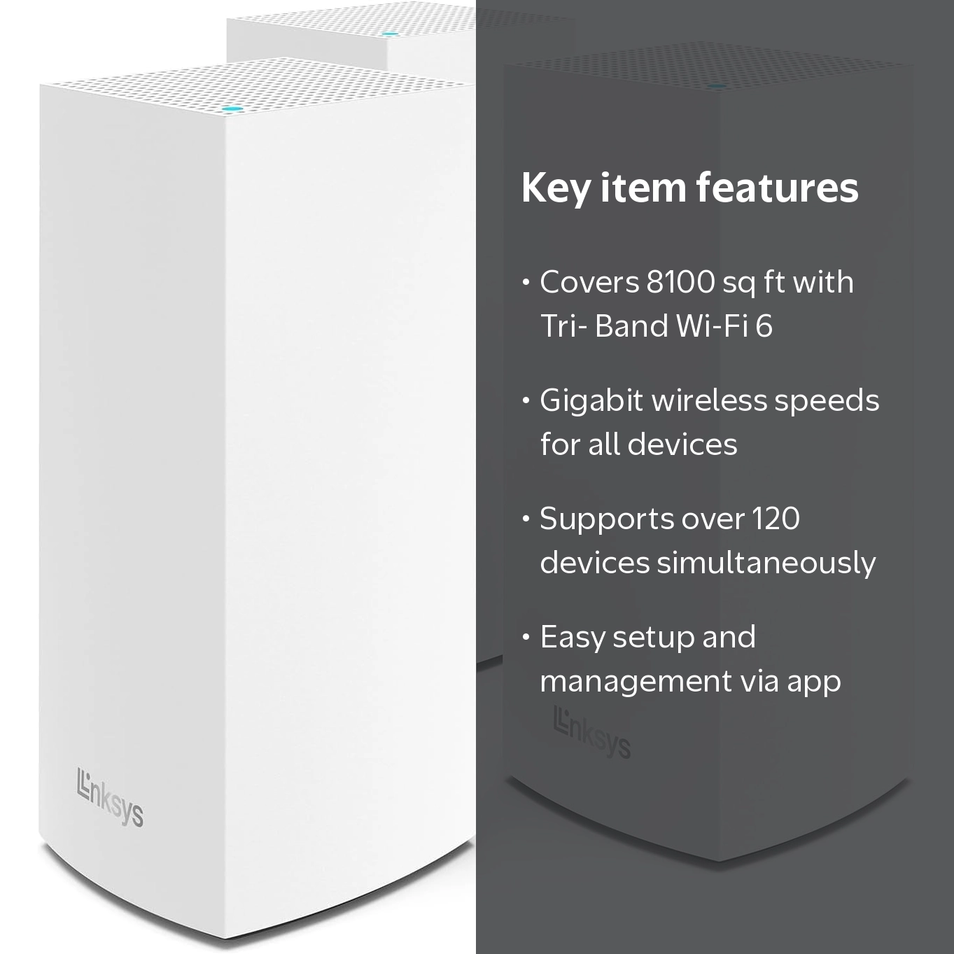 Linksys, Velop Tri-Band Mesh W-iFi 6 System, 3 Pack, White