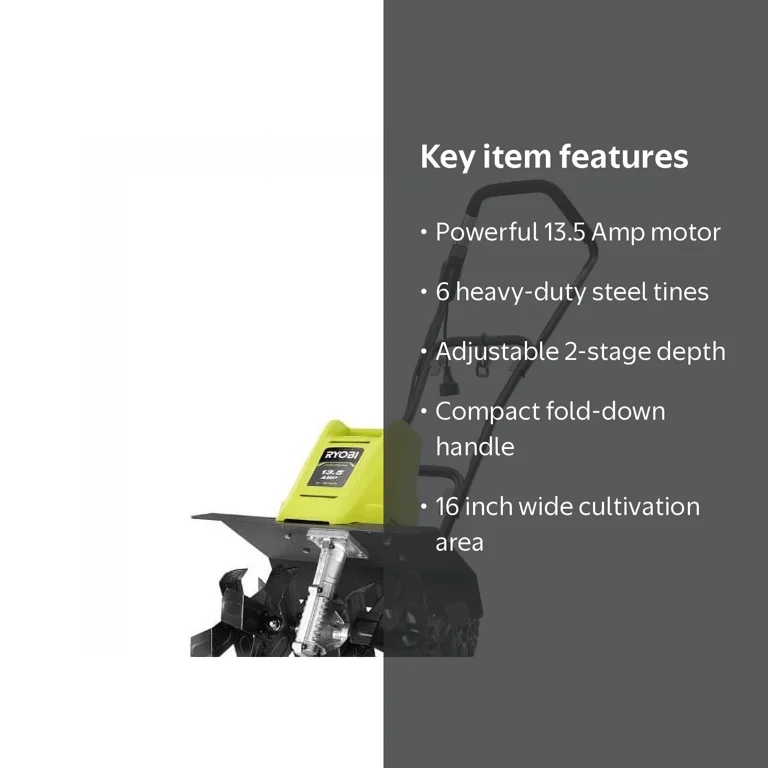Ryobi 16 in. 13.5 Amp Garden Electric Tiller, Corded Cultivator