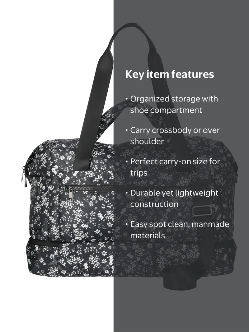 No Boundaries Women's Weekender Bag, Black Floral - Walmart.com