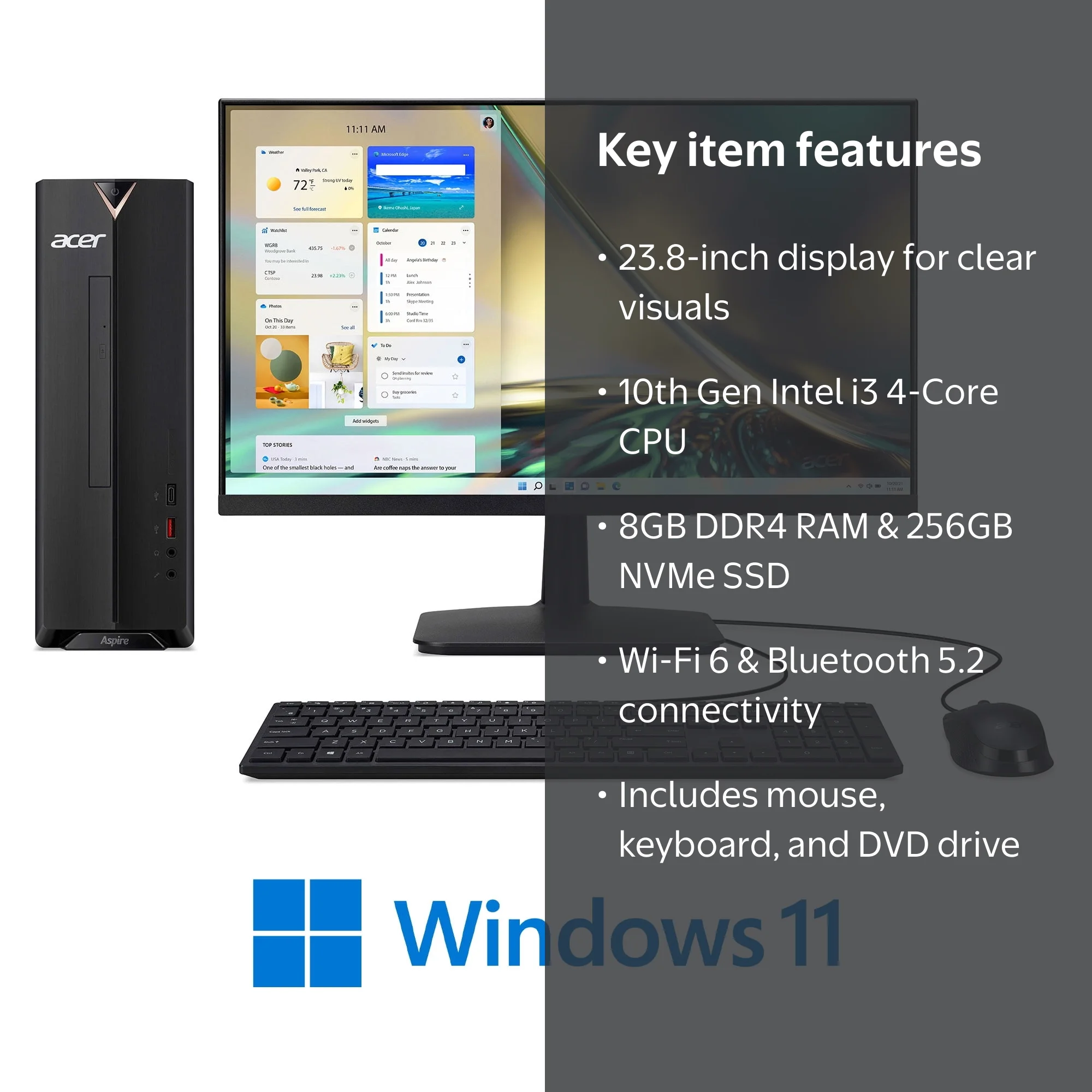 Acer Aspire XC-1660G-UW94 Desktop, 10th Gen i3, 8GB DDR4, 256GB
