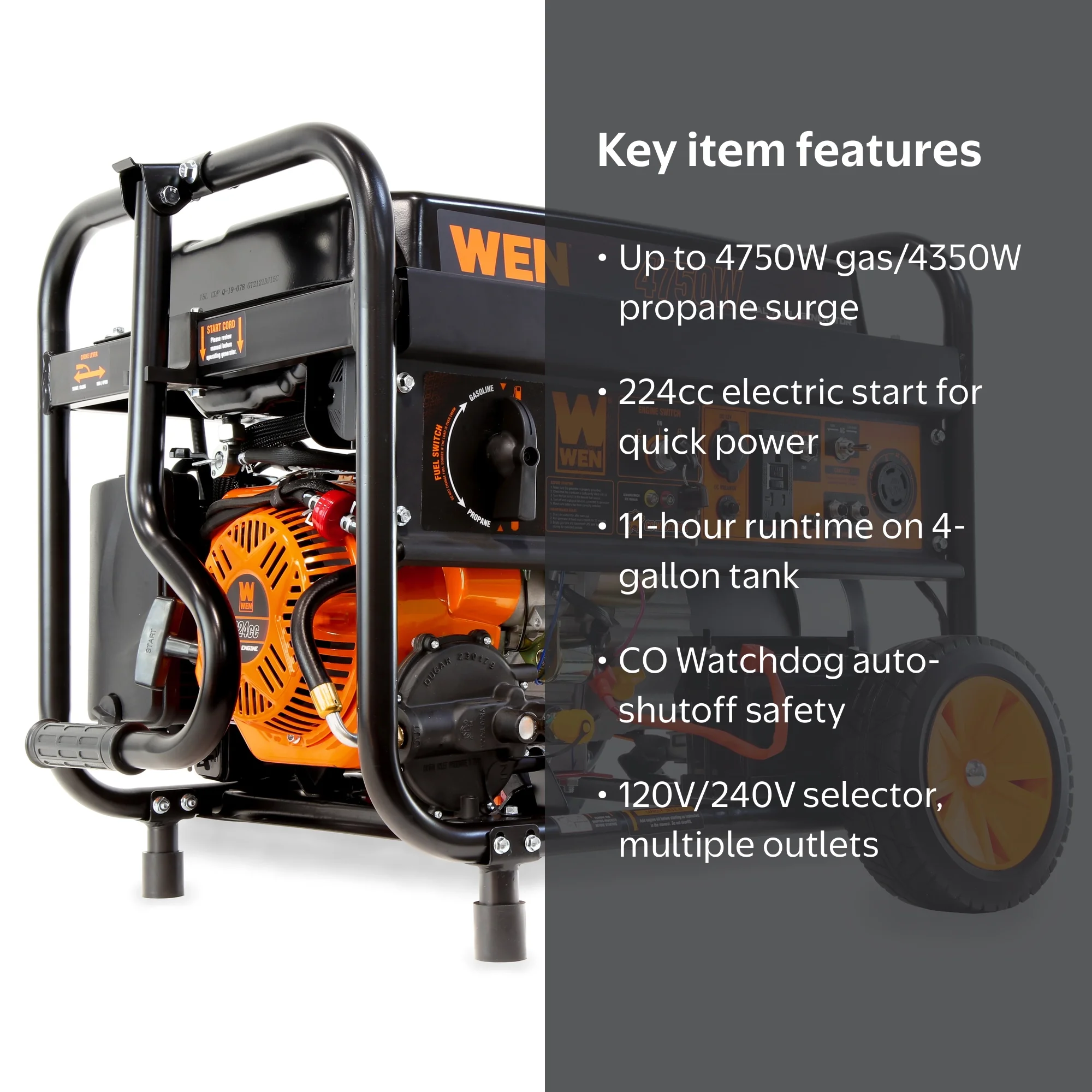 WEN 4,750-Watt 120V/240V Dual Fuel Portable Generator with Wheel