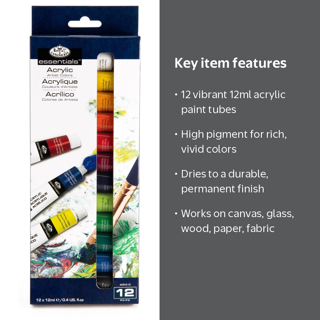 Royal & Langnickel Essentials 12ml 12 Colors Acrylic Artist Paint
