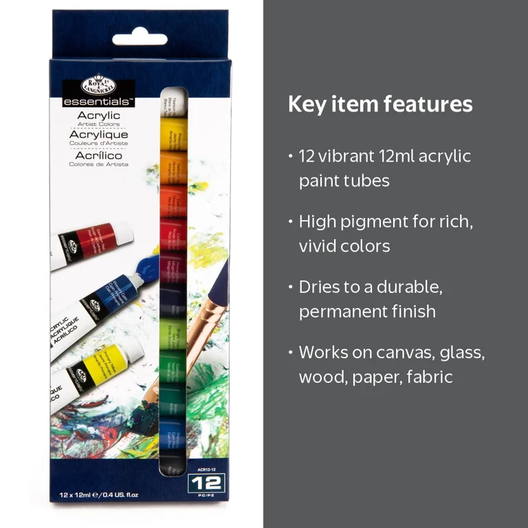 Royal & Langnickel Essentials 12ml 12 Colors Acrylic Artist Paint