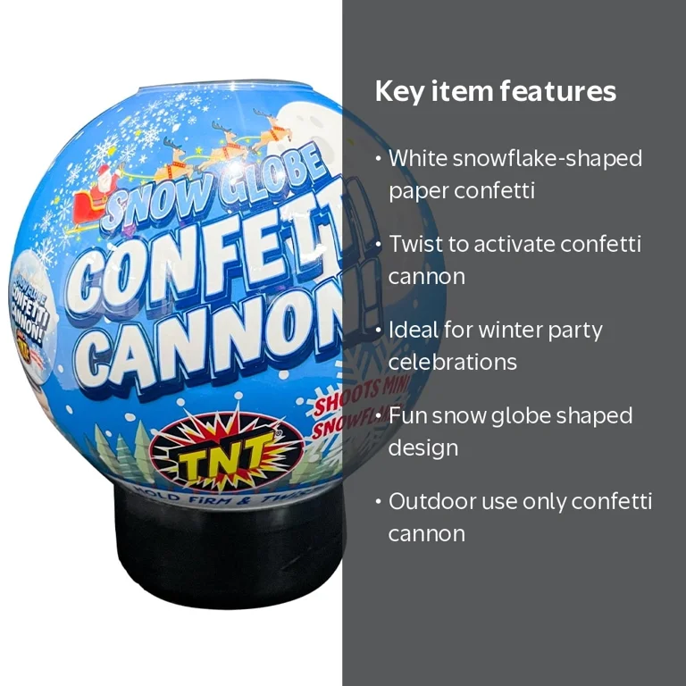 TNT Fireworks, Snow Globe Confetti Cannon, White Shaped Snowflakes