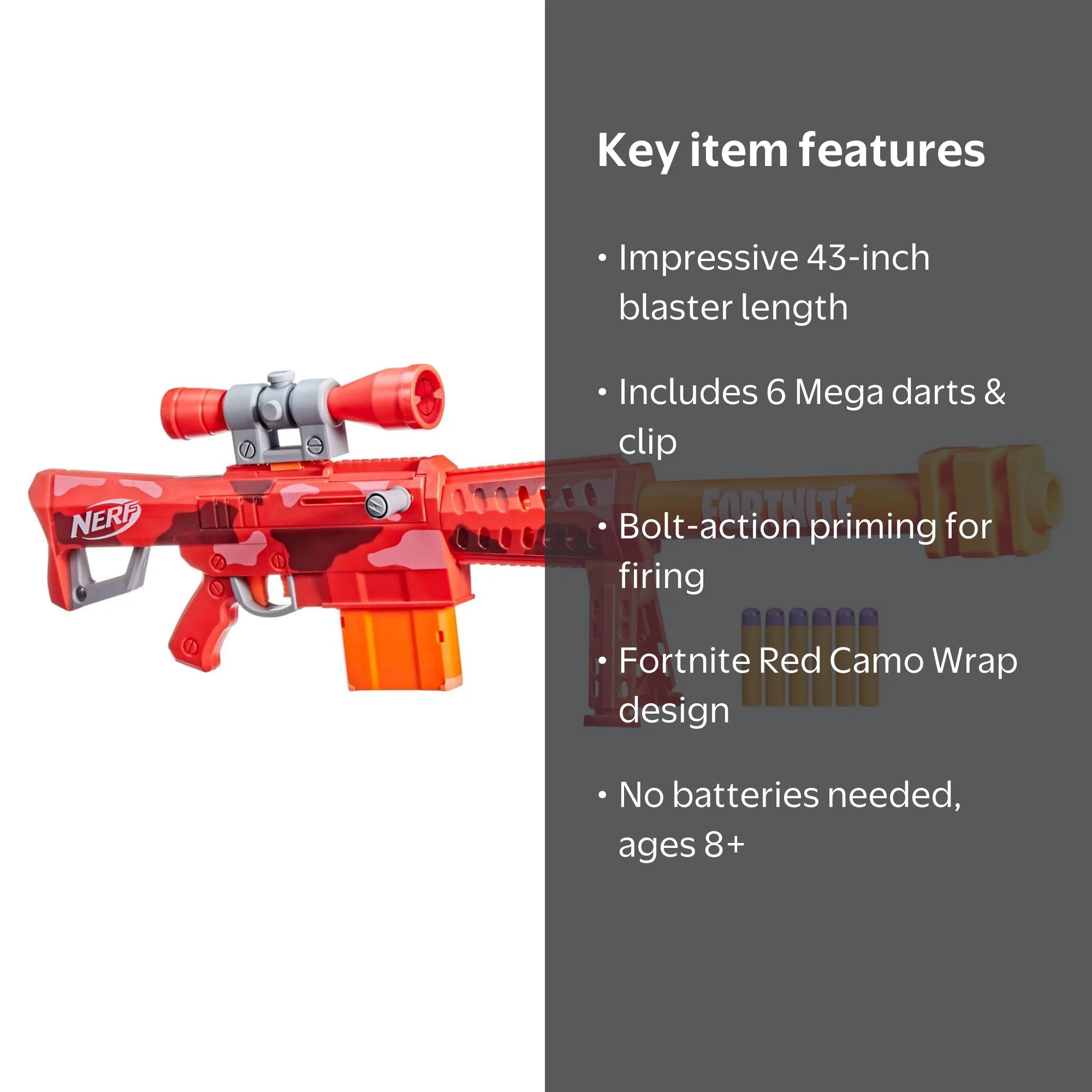 12/16迄値下げNERF FORTNITE フォートナイト HEAVY SR Nerf Fortnite Heavy SR Dart Blaster with Scope, 6 Mega Darts Kids