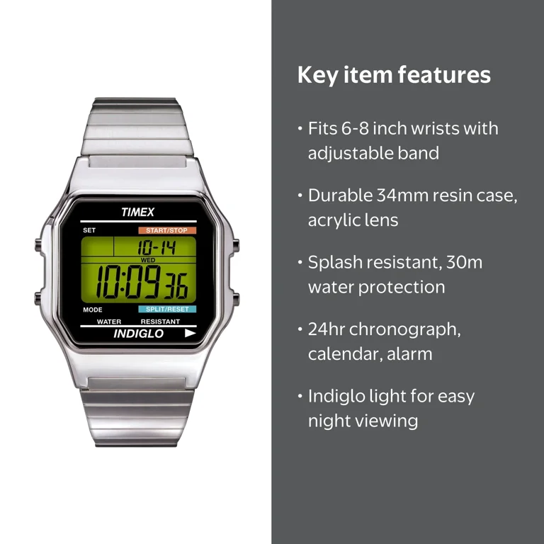 Timex, Men's Classic Digital Watch, 34mm, Silver-Tone - Walmart.com