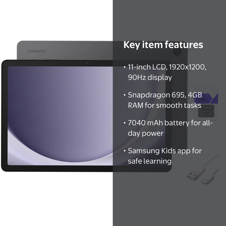 SAMSUNG, Galaxy Tab A9+, 64GB 11'', Gray, Android Tablet + Book
