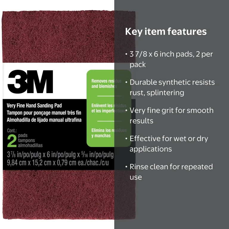 3M Ultra Fine Hand Sanding Pads – 12-Pack, 3-7/8 X 6 X 1/4 Inch, Use Wet Or Dry, Replaces 00 Steel Wool