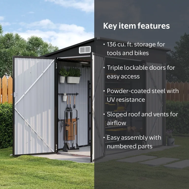 Sunmthink 8'x4' Metal Storage Shed, Lockable Triple Doors