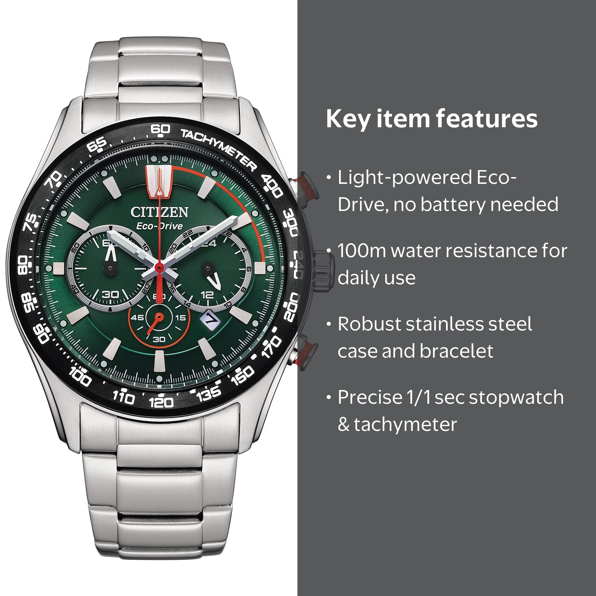 Citizen Men's Eco-Drive Chronograph Stainless Steel Green Dial