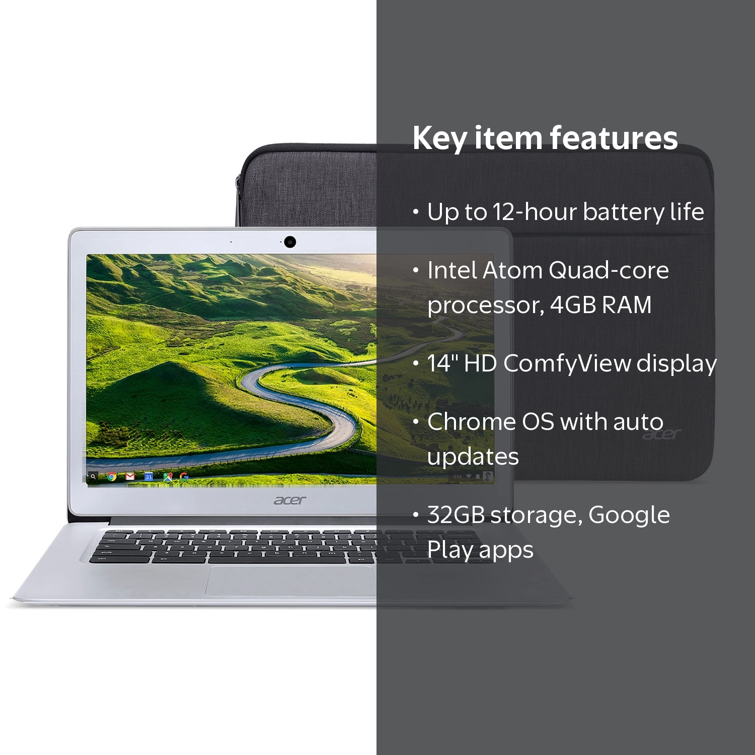 Acer Chromebook 14 Laptop, Intel Atom Quad-Core Processor, 14