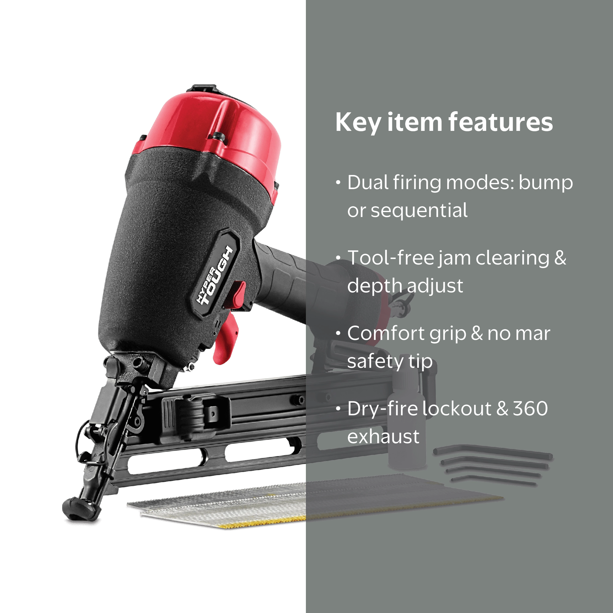 Hyper Tough 15 Gauge Pneumatic Angle Finish Nailer, Angled Finish