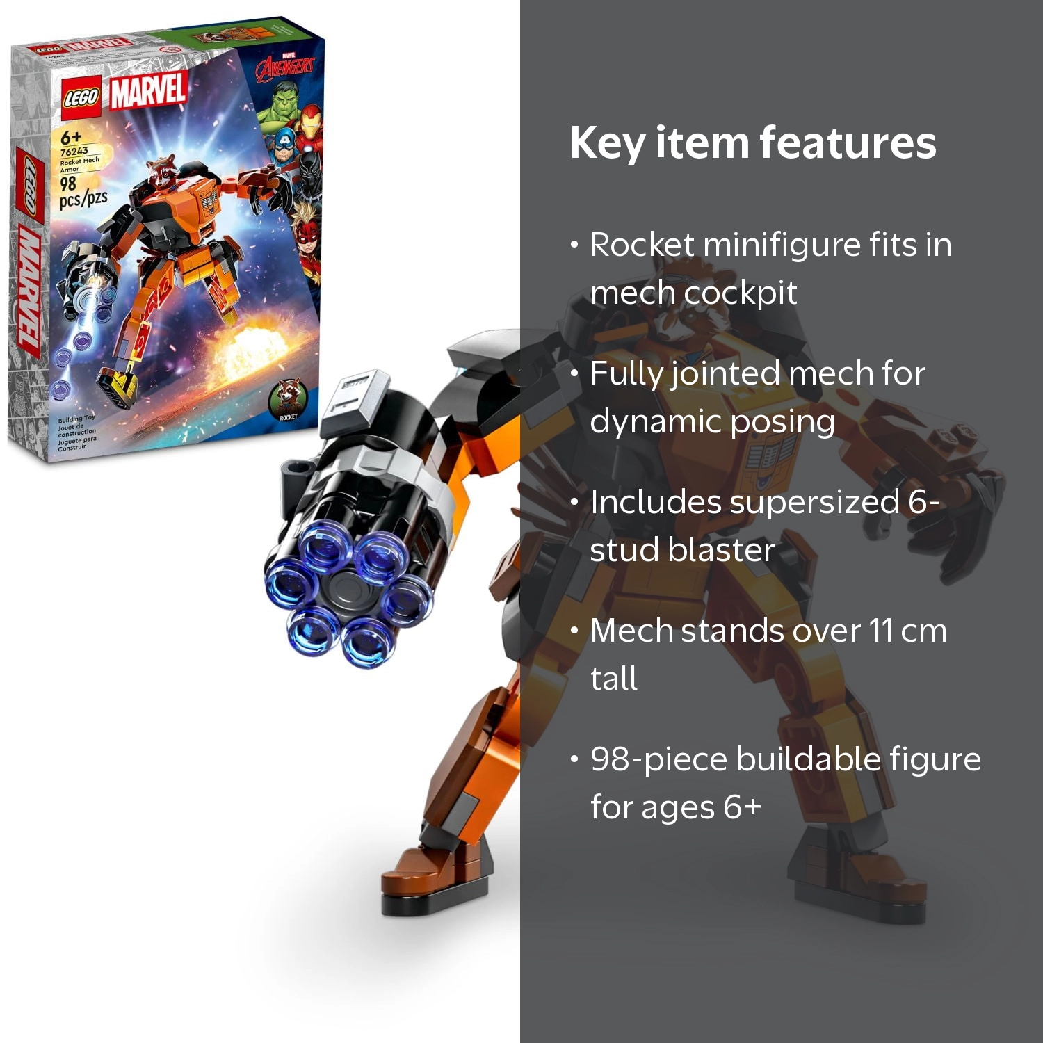 LEGO Marvel Rocket Mech Armor Set, 76243, 98 Pieces - Walmart.com