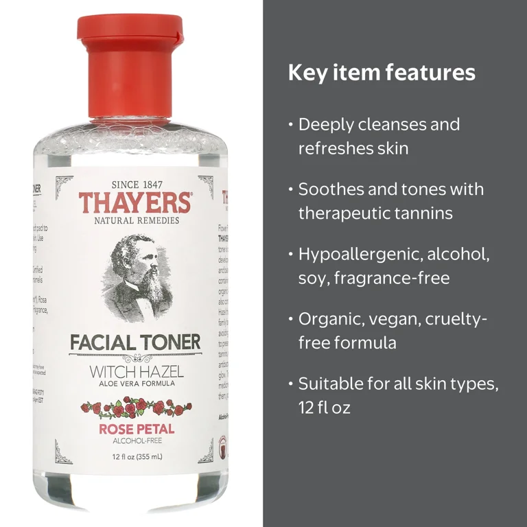 Thayers Witch Hazel Aloe Vera Toner, Rose Petal, 12 fl oz HSA/FSA