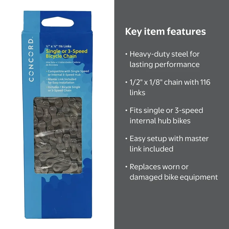 Concord Bikes Single or 3-Speed Replacement Steel Bicycle Chain