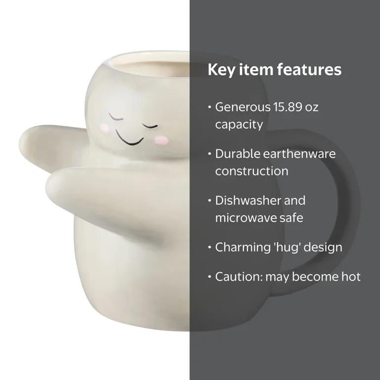 Mainstays Grey Hug Sculpt Mug, 15.89 oz, microwave and dishwasher