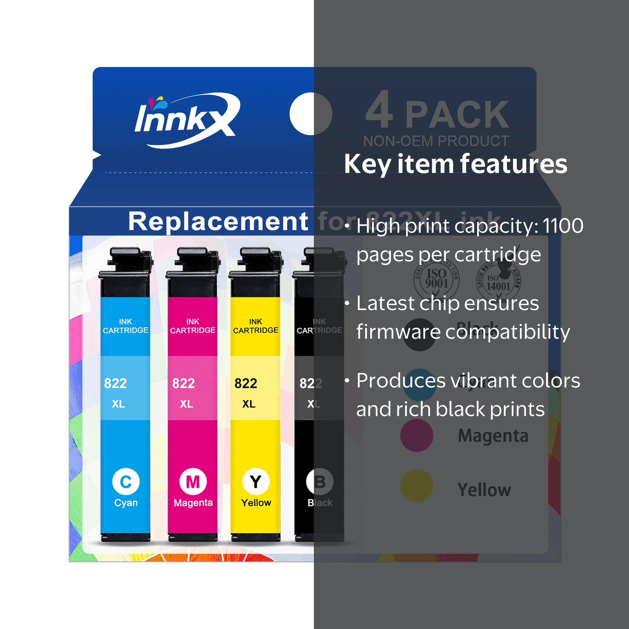 Prof Kolor Ink Cartridges for Epson 822XL Workforce Pro Printer 4