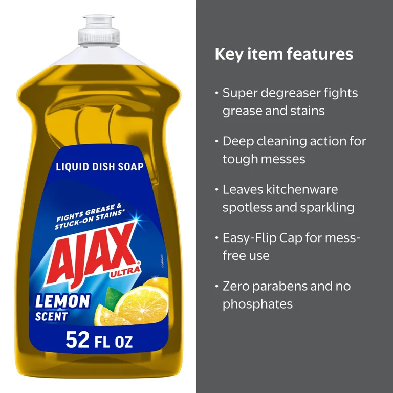 Ajax, Ultra Liquid Dish Soap, 52 fl oz, Lemon Scent - Walmart.com