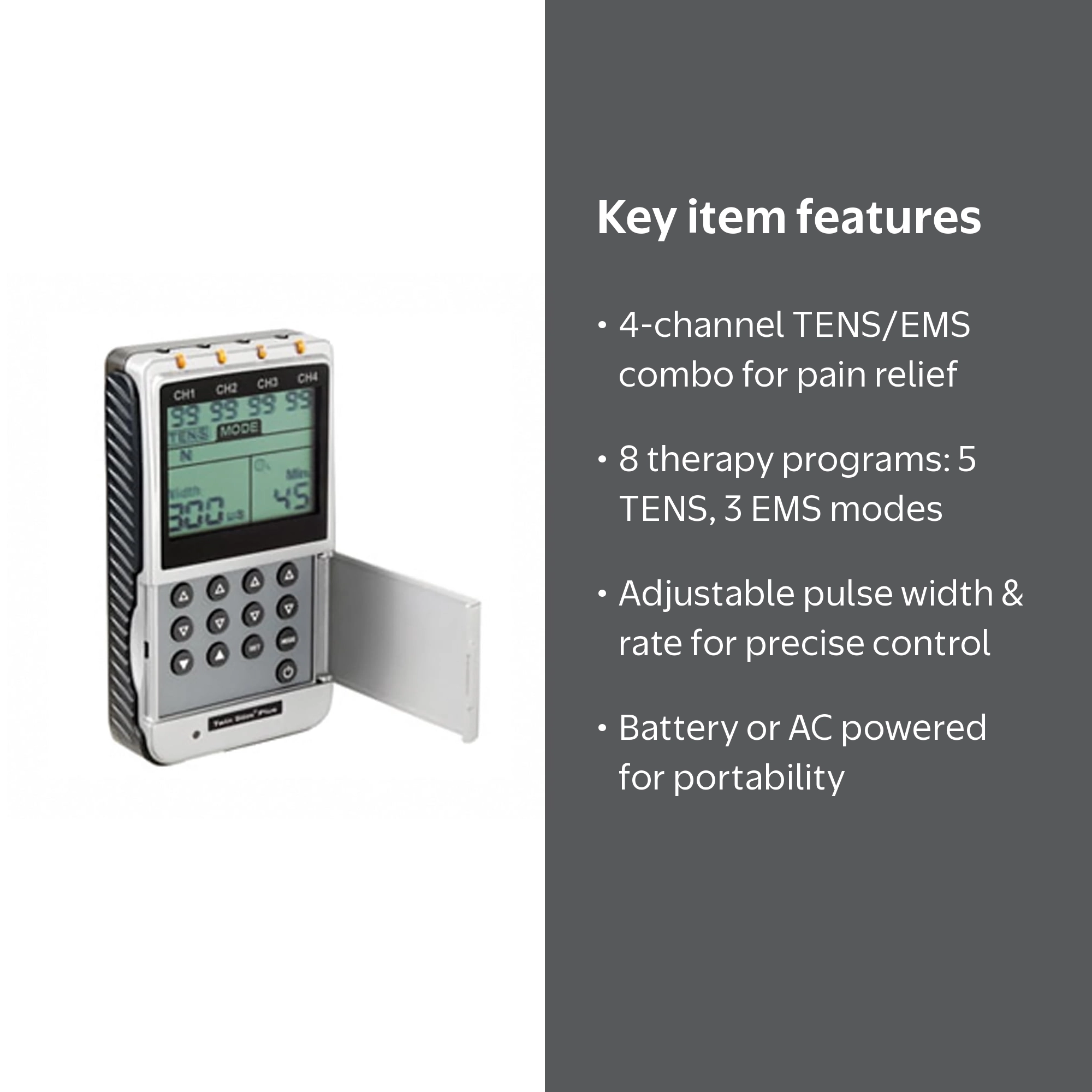 DJO Global Digital 4-channel TENS and EMS combo unit complete with