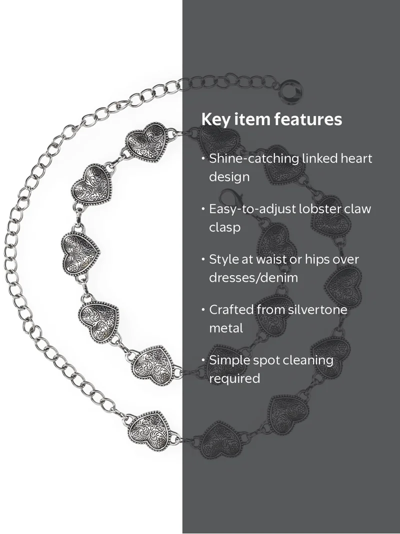No Boundaries Women's Silvertone Heart Chain Belt - Walmart.com