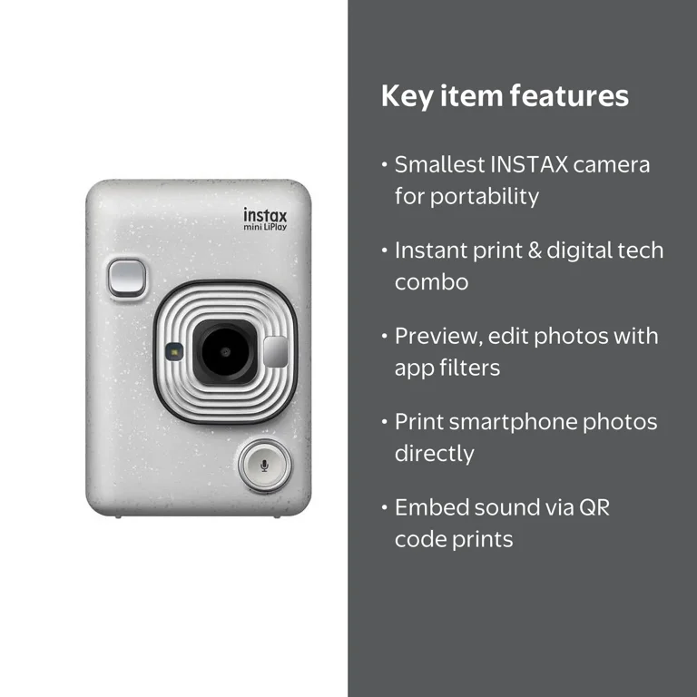 Fujifilm Instax Mini Liplay Hybrid Camera, Stone White - Walmart.com
