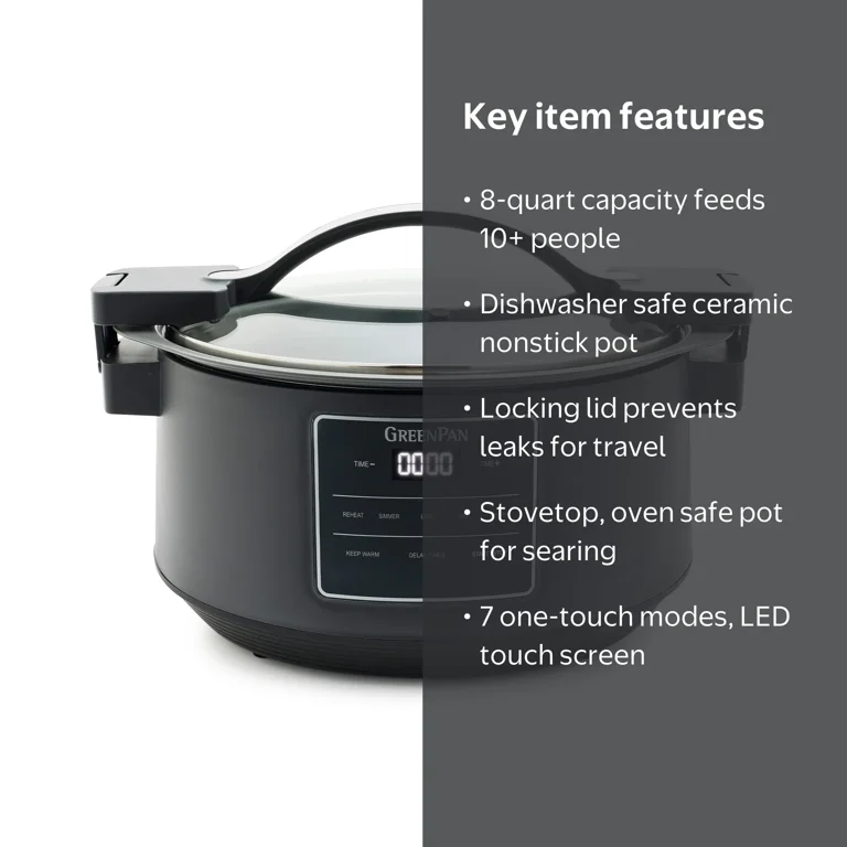 GreenPan, Slow Cooker, 8 Quart Locking Lid, Ceramic Nonstick