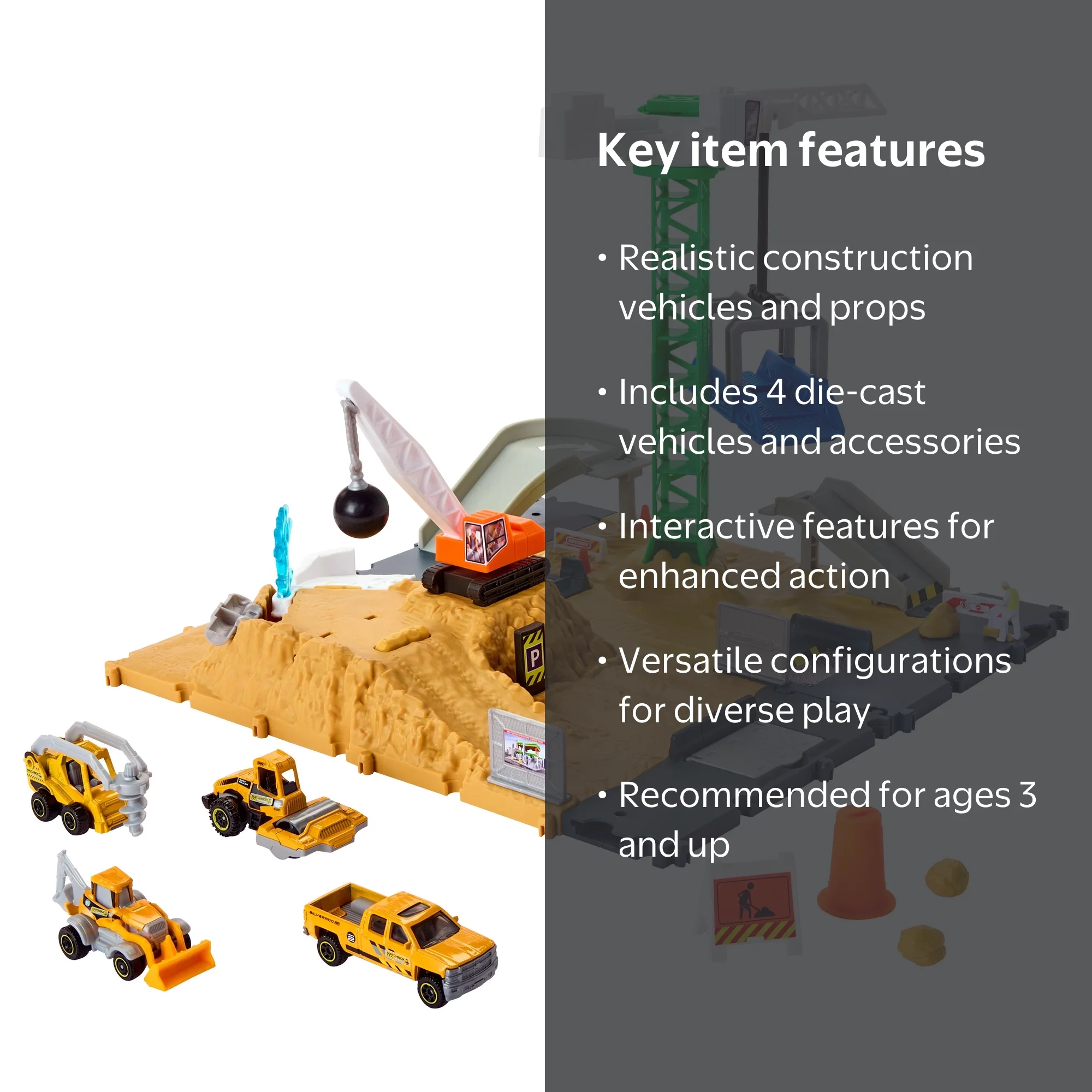 Matchbox Action Drivers Construction Bundle with 4 Toy Vehicles