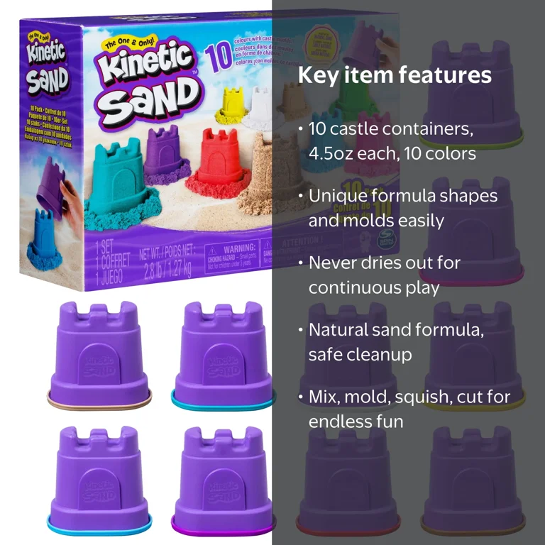 Kinetic Sand, Castle Containers 10-Color Pack Colored Sand Toys