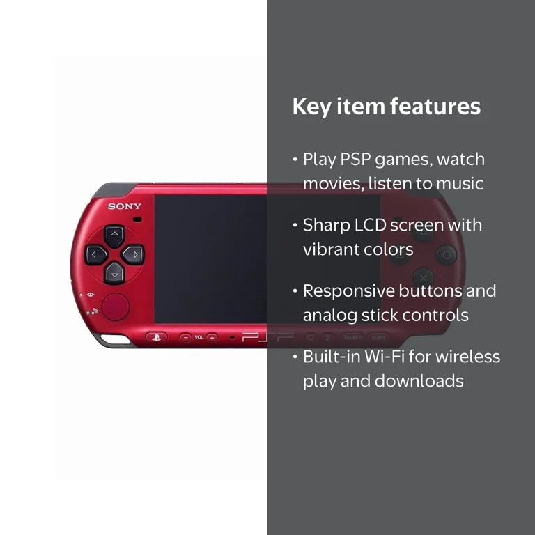 Restored Playstation Portable PSP 3000 Gaming Console, Red/Black