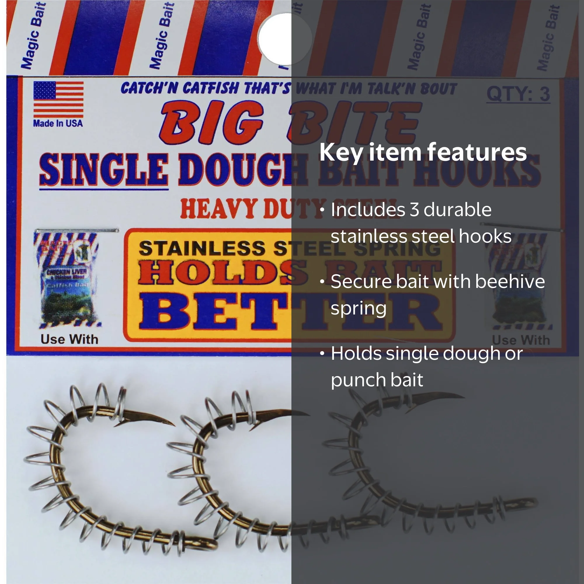 cat fish hooks with springs Magic Bait, Wide Mouth Spring Fishing Hook, Catfish Dough Bait Spring Hook,  3ct
