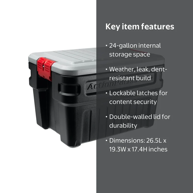 Rubbermaid, ActionPacker Storage Container, 24 Gallon, Black/Grey