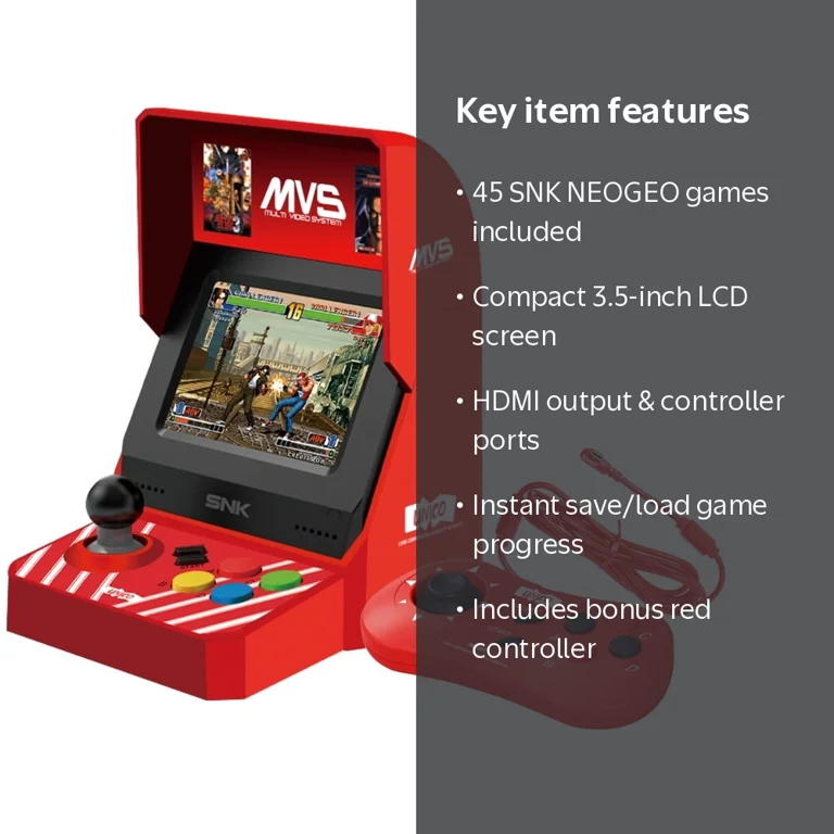 UNICO, Mini Arcade Console, Red, 45 Pre-Loaded NEOGEO Games