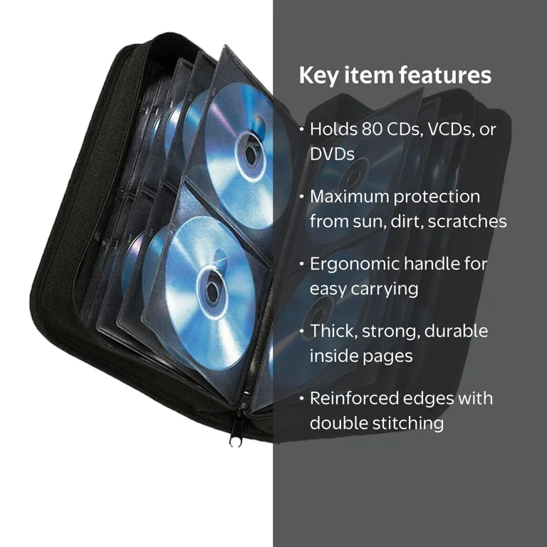 wsevypo Large 80 Sleeve CD DVD Disc Carry Case Holder Wallet