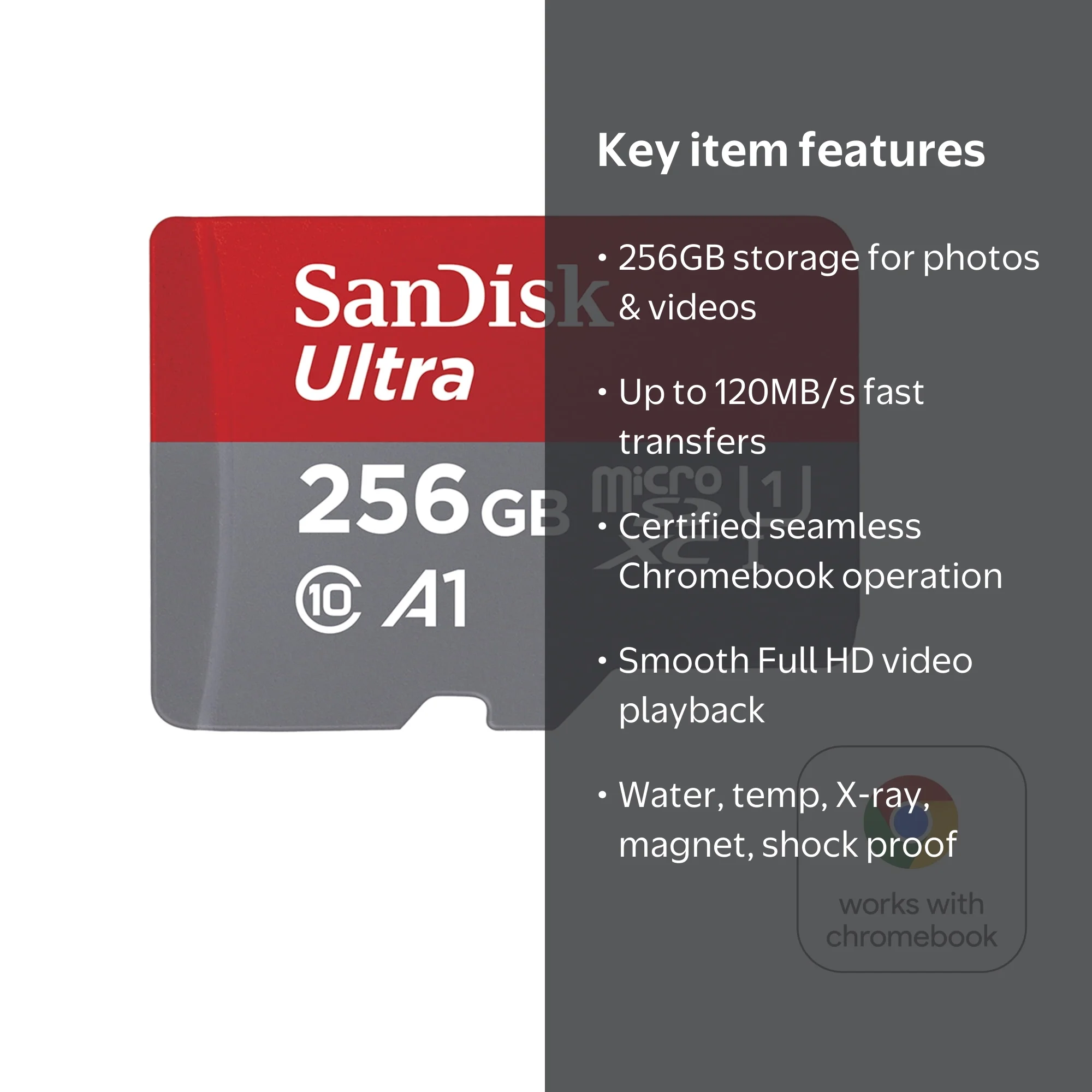 SanDisk 256GB MicroSD Memory Card for Chromebook - 120MB/s, Class